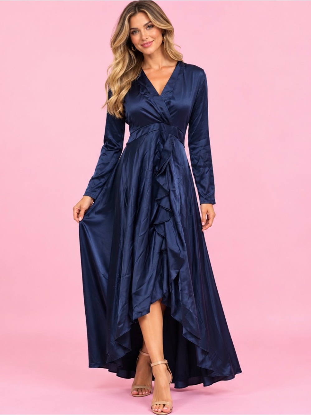 💙 Unbranded Navy Wrap Maxi Dress – Estimated Size 8